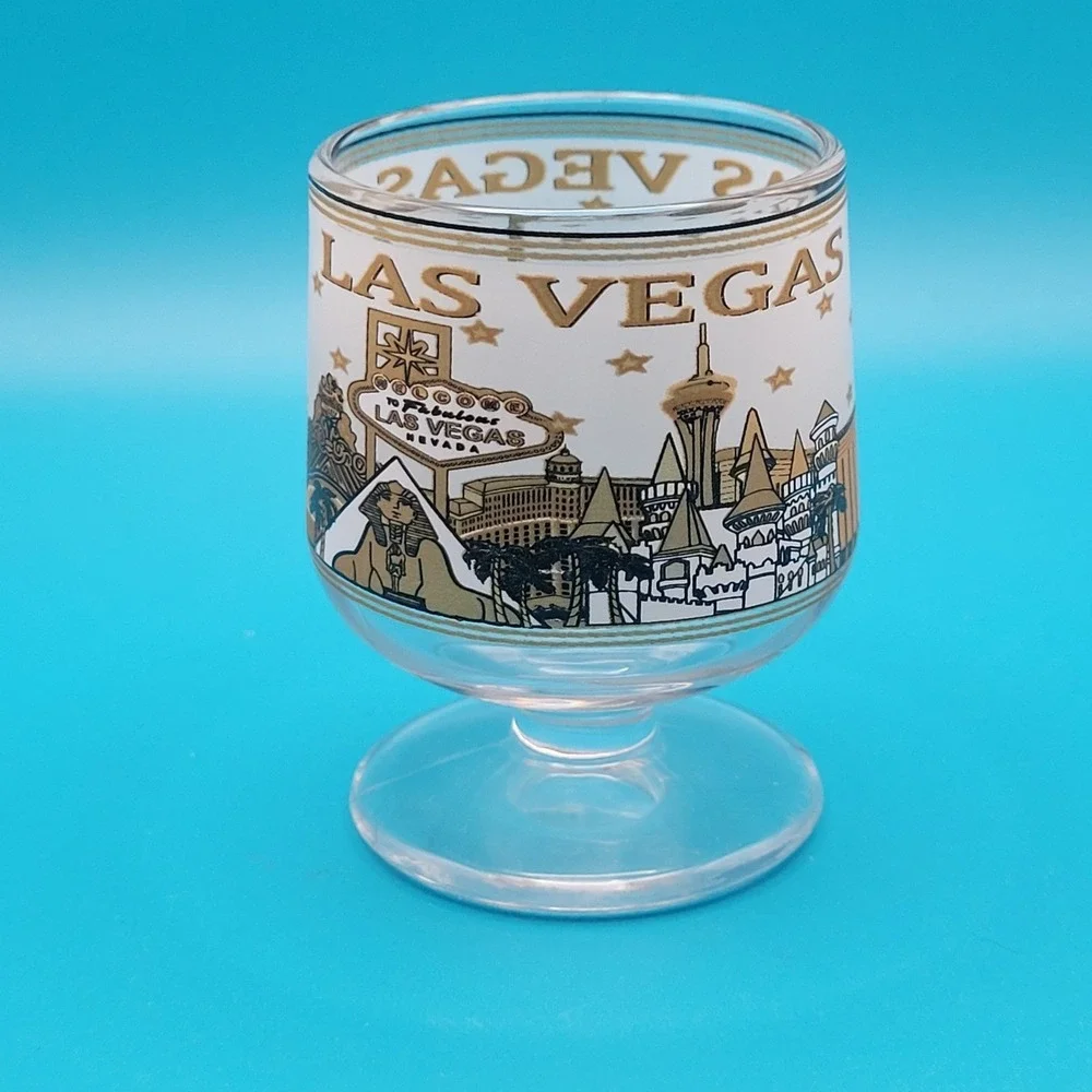 Las Vegas Collectible Souvenir Shot Glass Landmark Buildings Frosted Gold Black